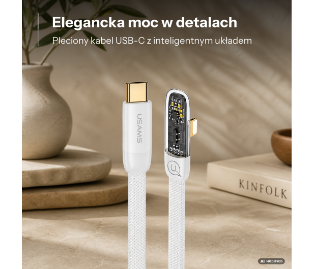 USAMS Kabel kątowy USB-C/Lightning PD 20W Fast Charging 1,2m biały - 1568986 - zdjęcie 2